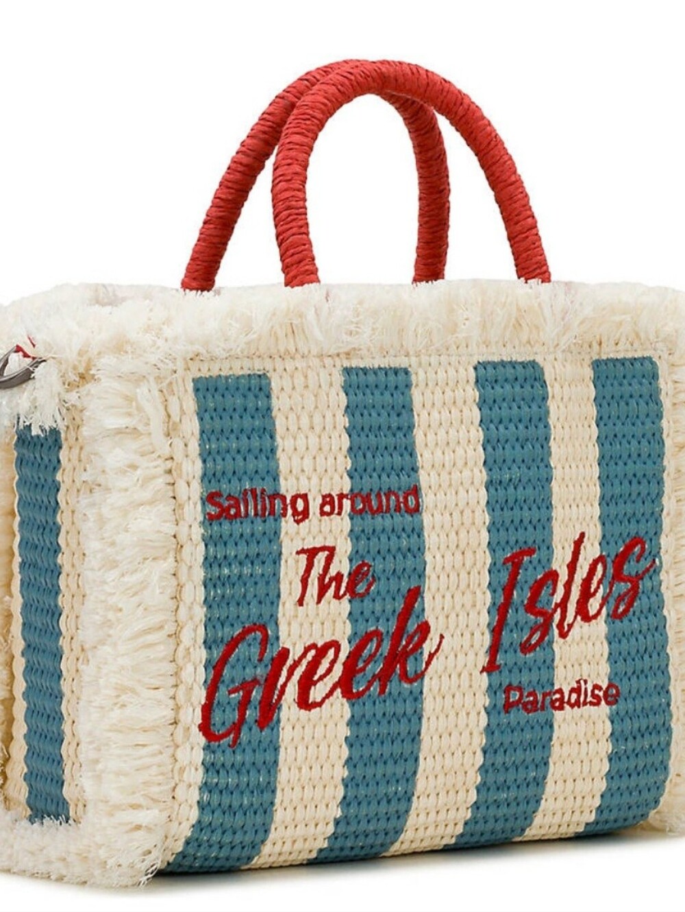 Patricia Nash Greek Isles Stylish Blue and Cream Straw Tote or Crossbody - Picture 3 of 5